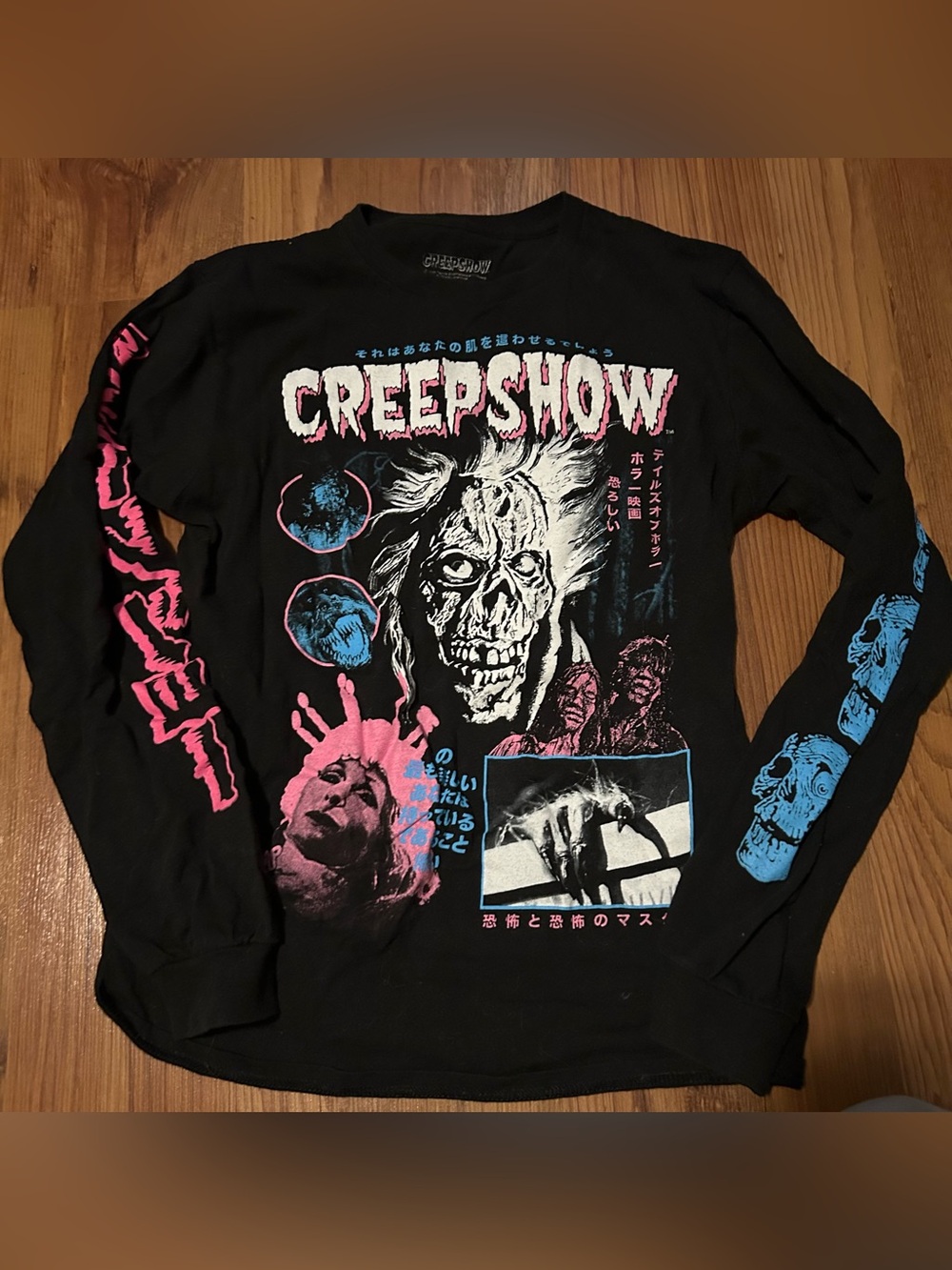 Creepshow Black Graphic Long-Sleeve Tee with Pink & Blue Accents
